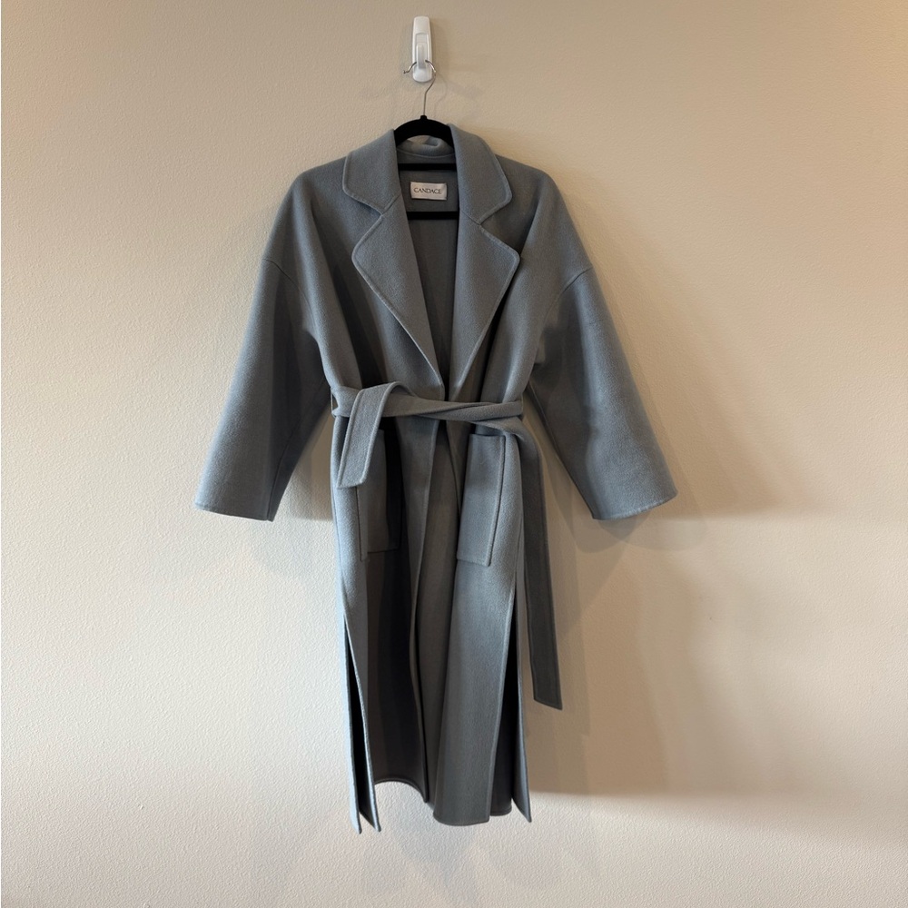 Greyish Blue Belted Wool & Cashmere Kimono Coat